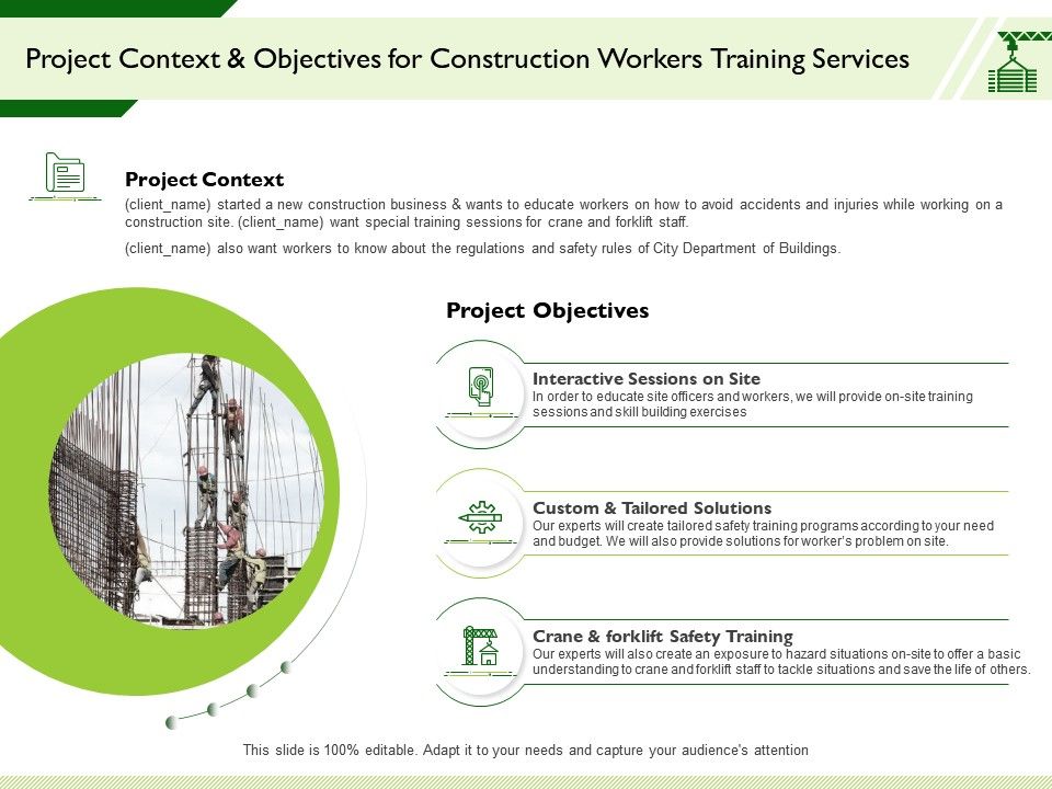 Project Context And Objectives For Construction Workers Training Services Ppt Slide Download Presentation Graphics Presentation Powerpoint Example Slide Templates