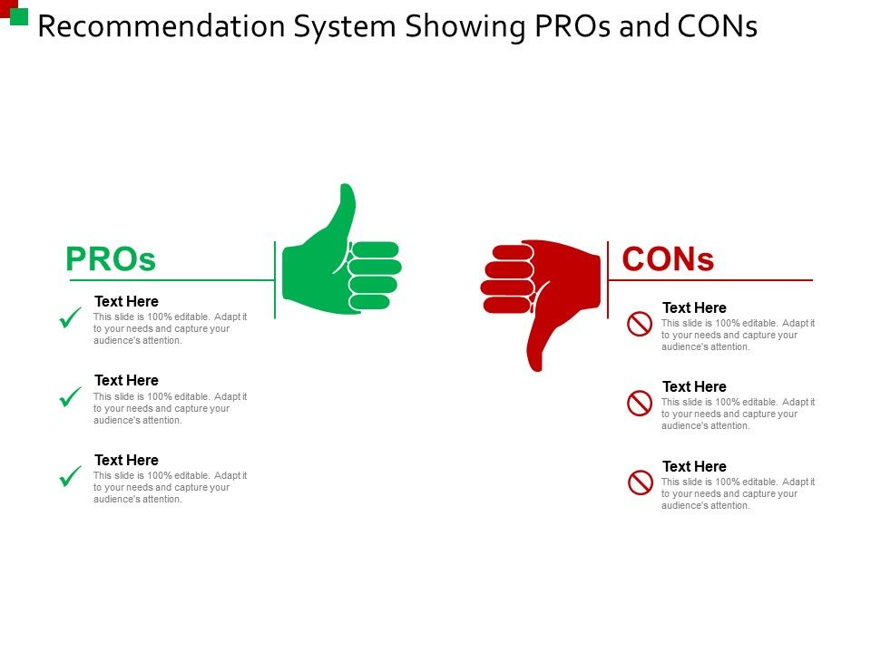 recommendation system showing pros and cons powerpoint presentation pros