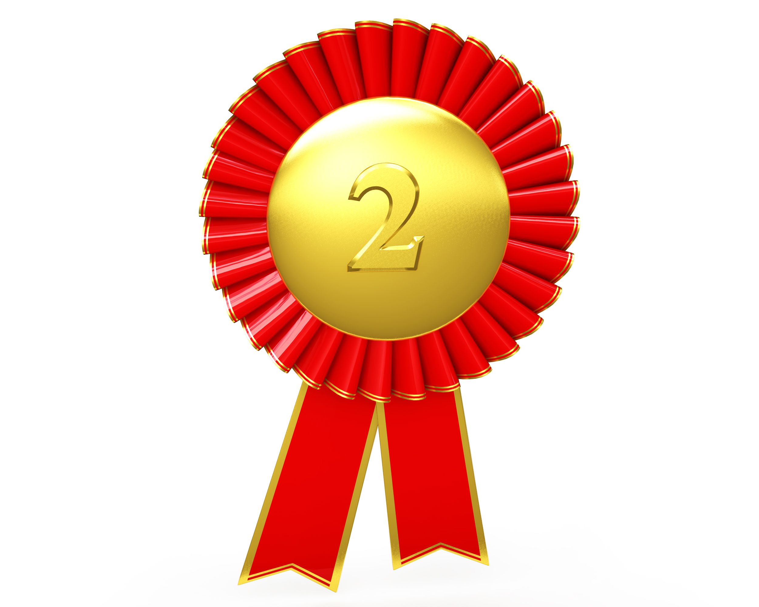 Red Ribbon Batch For Second Position Stock Photo Powerpoint