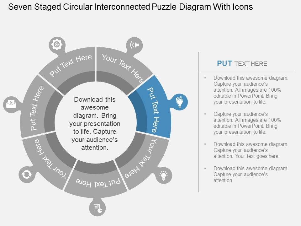 Seven Staged Circular Interconnected Puzzle Diagram With