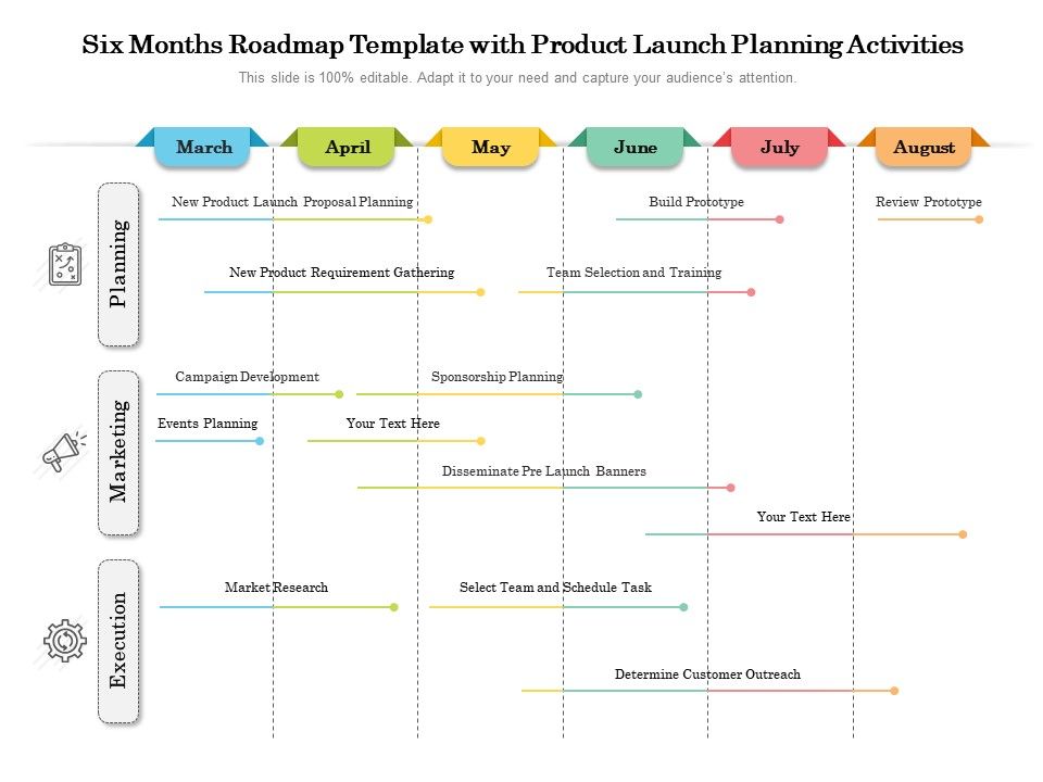 Six Months Roadmap Template With Product Launch Planning Activities ...