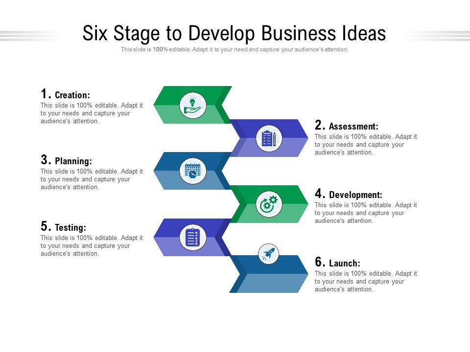 Six Stage To Develop Business Ideas Presentation Graphics