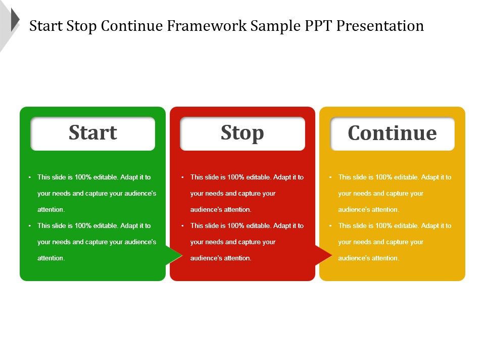 Start Stop Continue Framework Sample Ppt Presentation PowerPoint