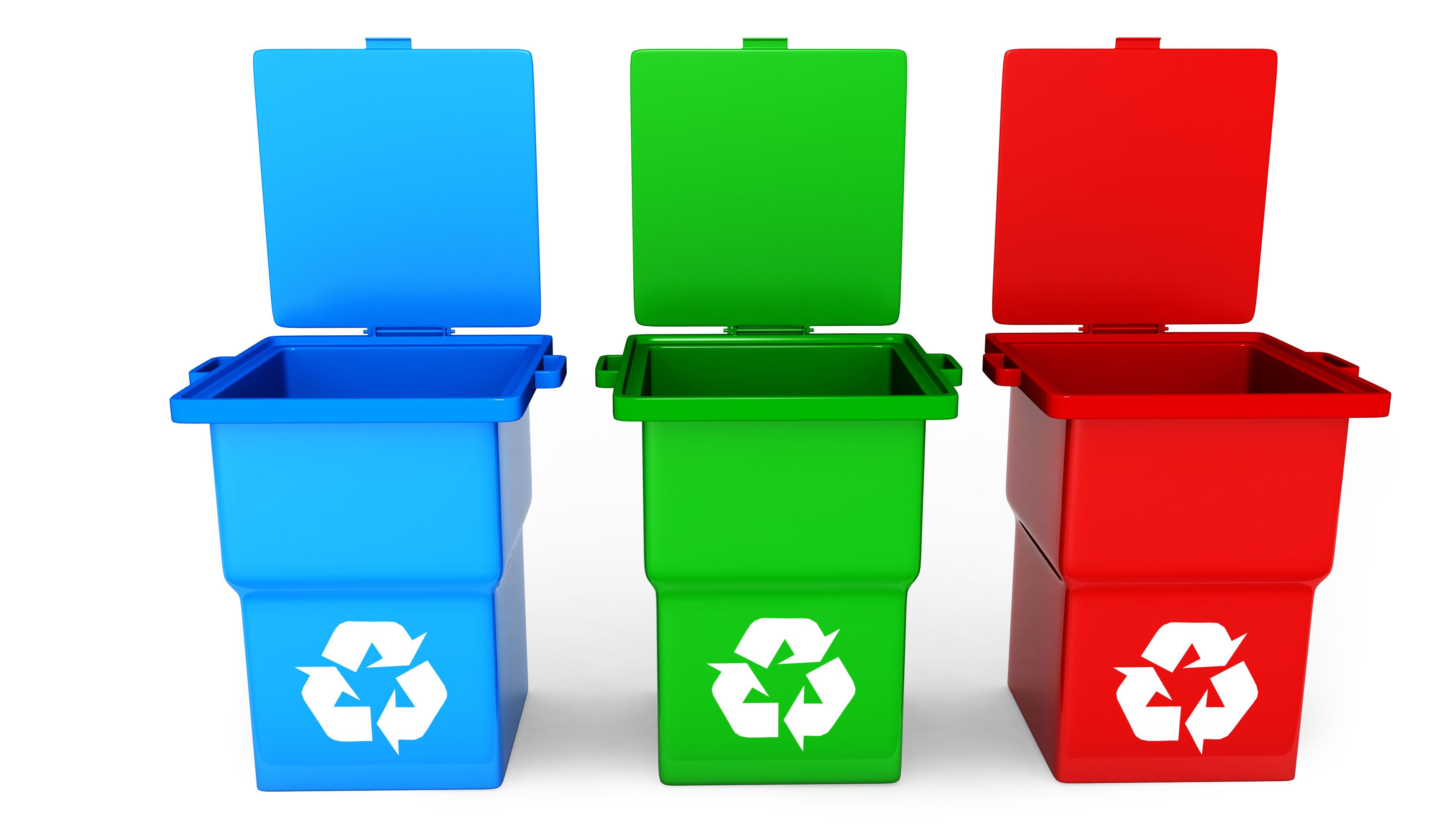 Three Colored Recycle Bin Stock Photo PowerPoint Presentation Slides