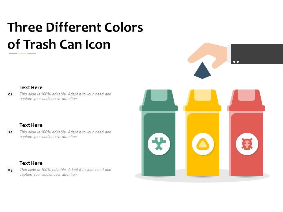 Three Different Colors Of Trash Can Icon Presentation PowerPoint
