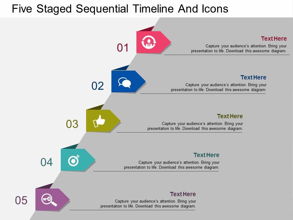to Five Staged Sequential Timeline And Icons Flat Powerpoint Design ...