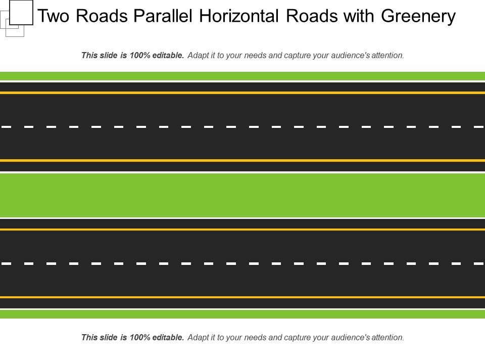 Two Roads Parallel Horizontal Roads With Greenery PowerPoint