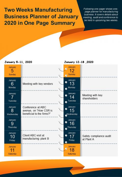 Two Weeks Manufacturing Business Planner Of January 2020 ...