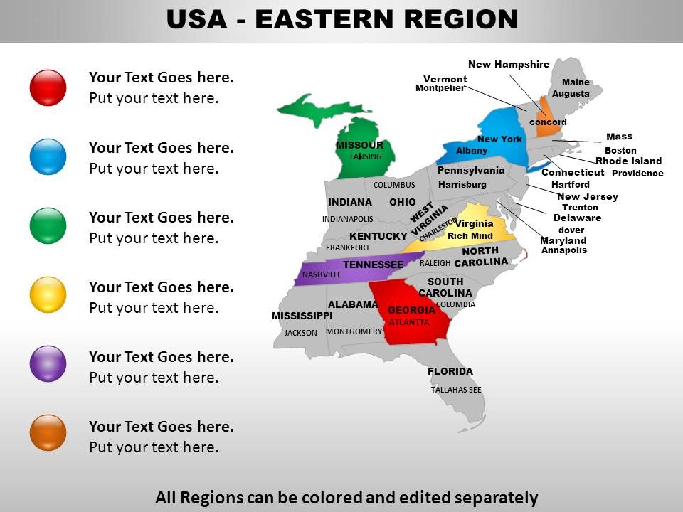 Usa Eastern Region Country Powerpoint Maps Powerpoint Shapes