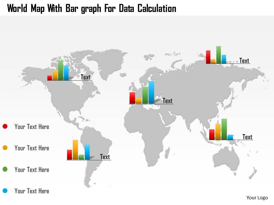 world map with bar graphs for data calculation ppt world map for ppt presentation