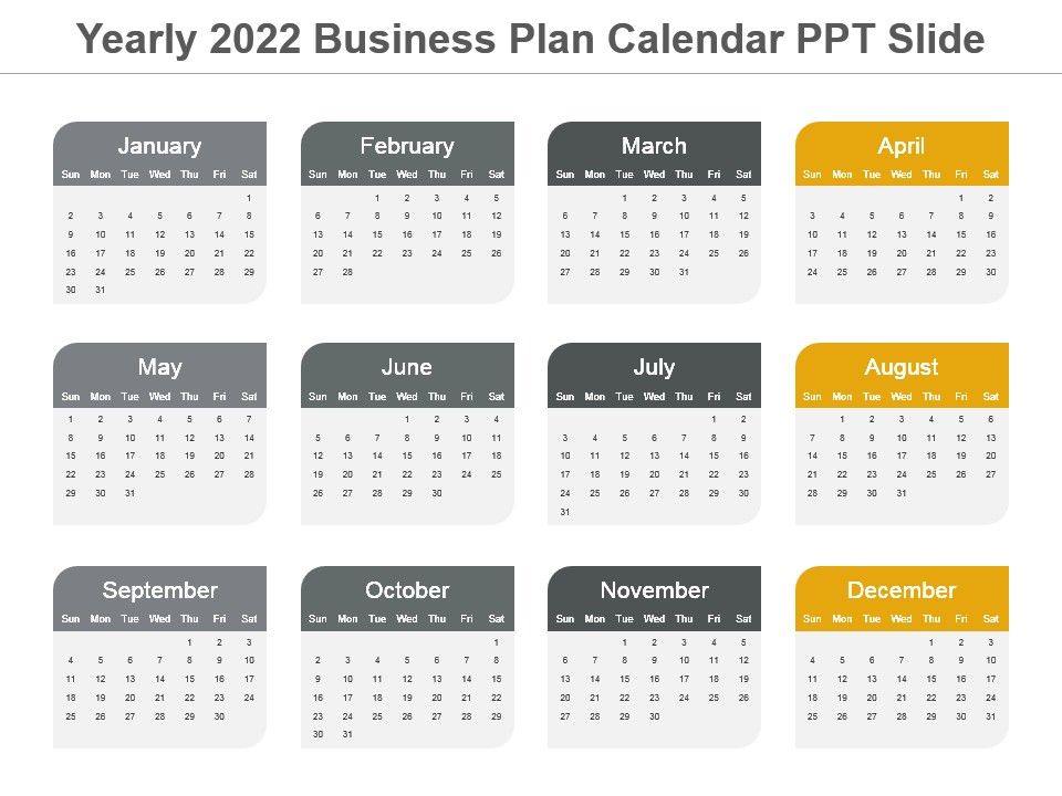 Yearly 2022 Business Plan Calendar Ppt Slide Graphics