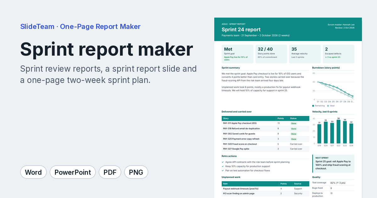 Sprint Report Template – Review & Plan | SlideTeam