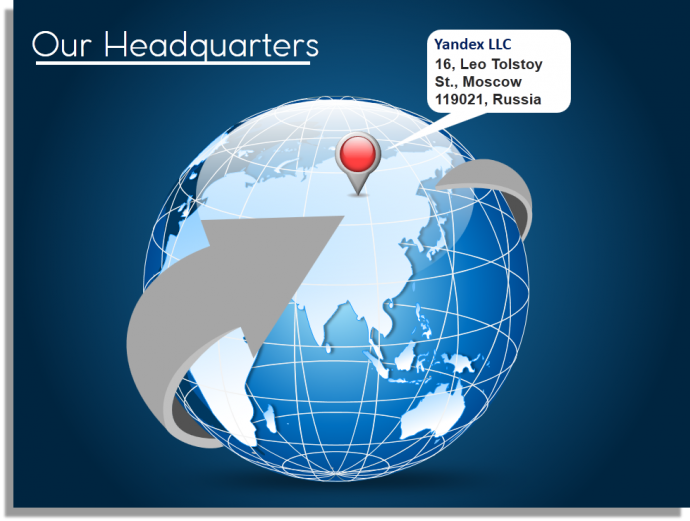 Company Headquarters on Globe Map PPT Template