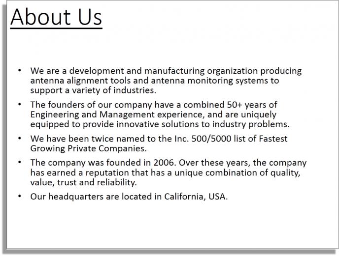 Conventional Company Introduction Slide on Telecommunication Industry