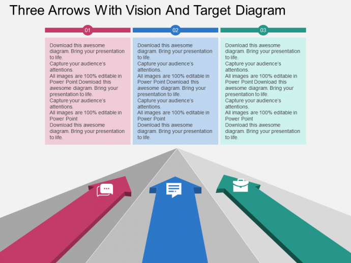 3D Arrows for vision, mission, target slide