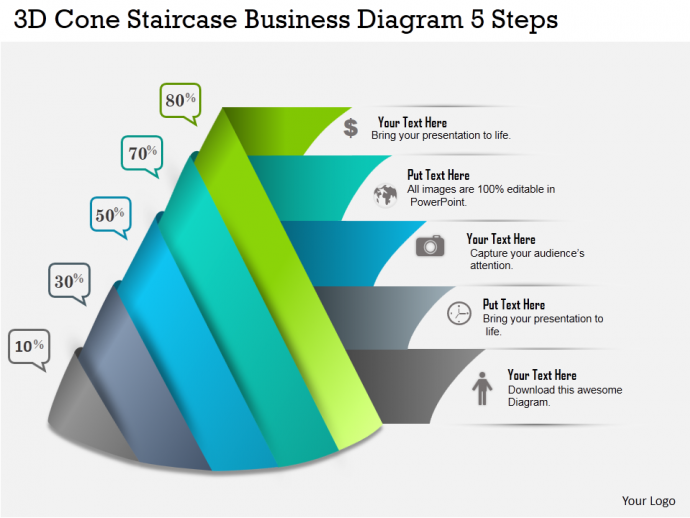 Business Ppt Diagram 3D Cone Staircase Business Diagram 5 Steps Powerpoint Template