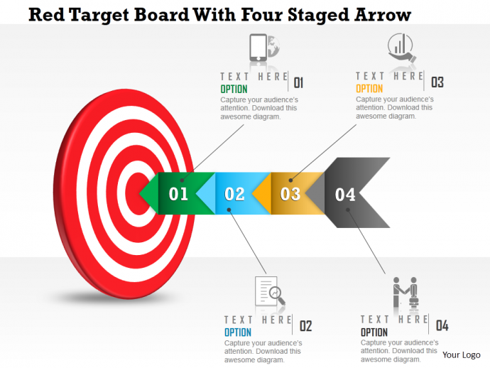 Awesome four staged Dartboard PowerPoint template