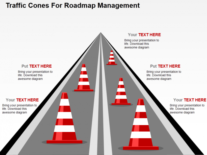 Traffic cones for roadmap management flat powerpoint design