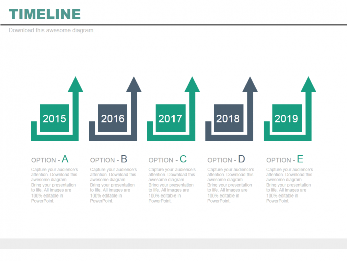 Year based timeline for marketing plan powerpoint slides