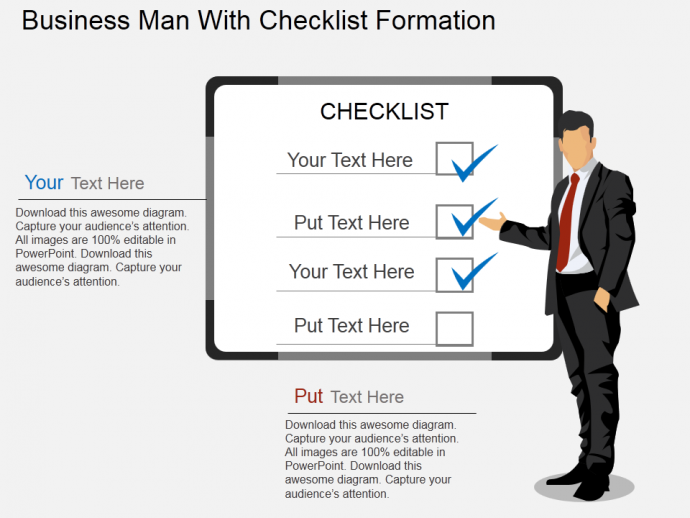 Business man with checklist formation flat powerpoint design