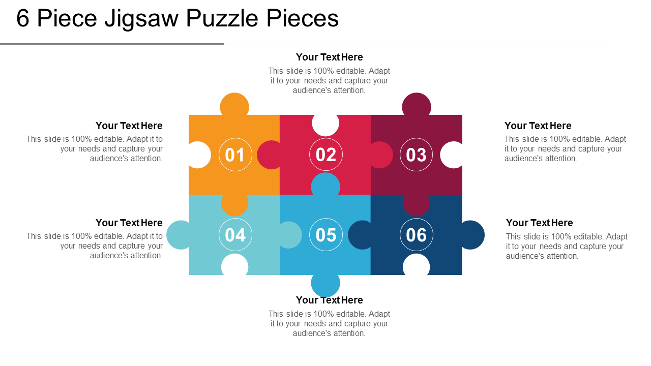Six Piece Jigsaw Puzzle Pieces PPT Slide