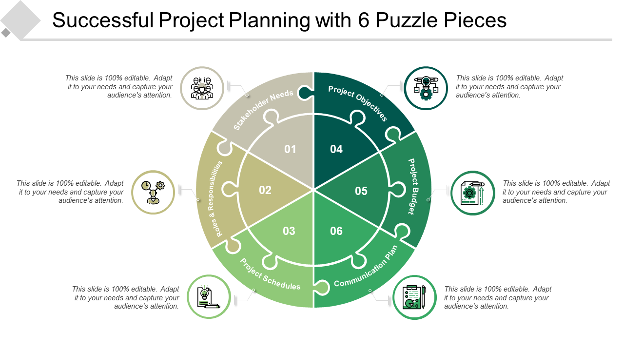 Successful Project Planning with 6 Puzzle Pieces PPT Template