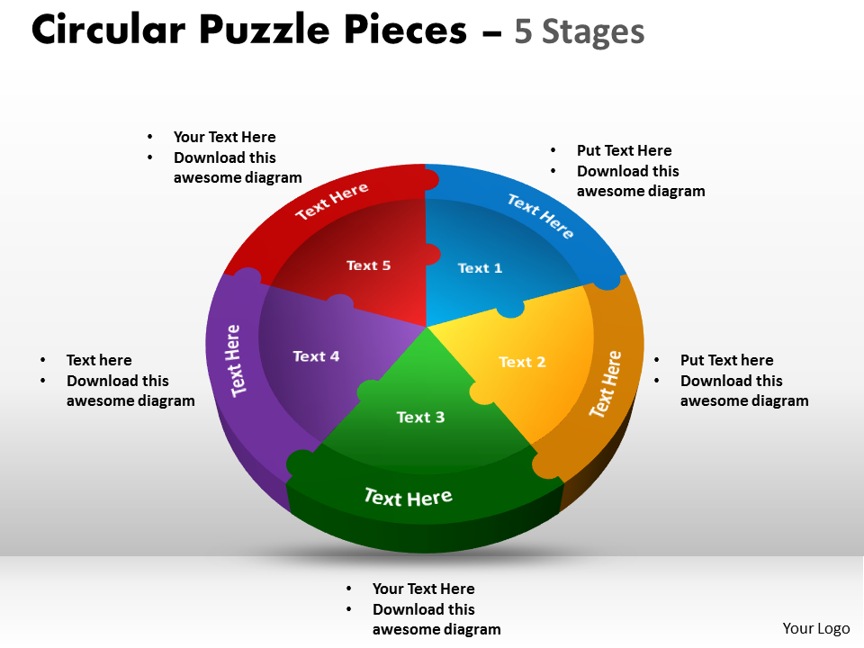 Circular Puzzle Pieces 5 Stages PPT Slide
