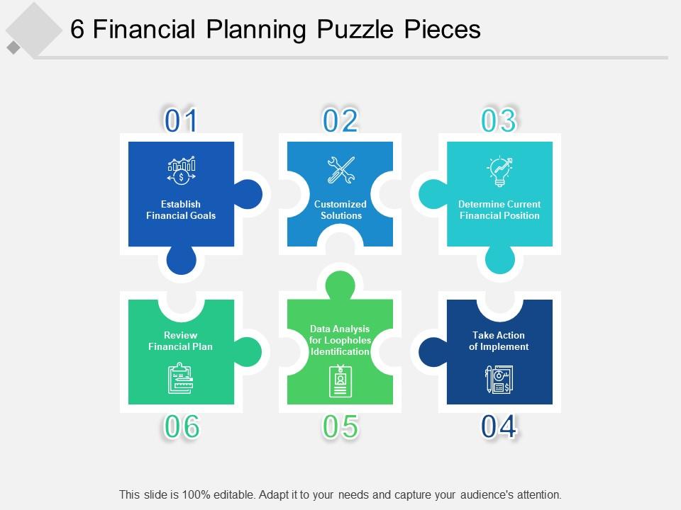 Six Financial Planning Puzzle Pieces PPT Design