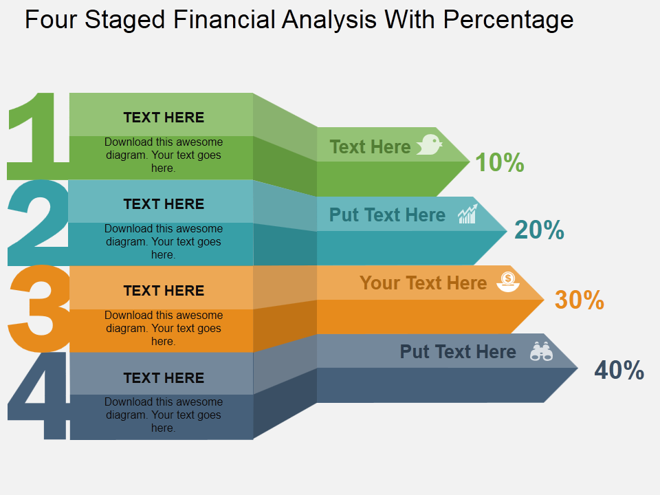 Four Staged Financial Analysis With Percentage Flat PowerPoint Design