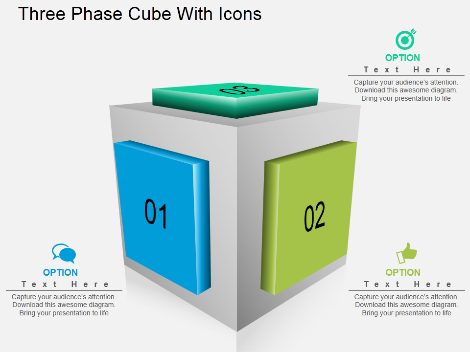 Three Phase Cube With Icons PowerPoint Template