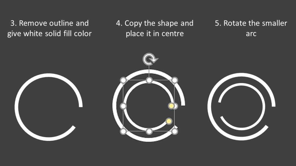 Create a duplicate arc and place it in centre of the bigger arc