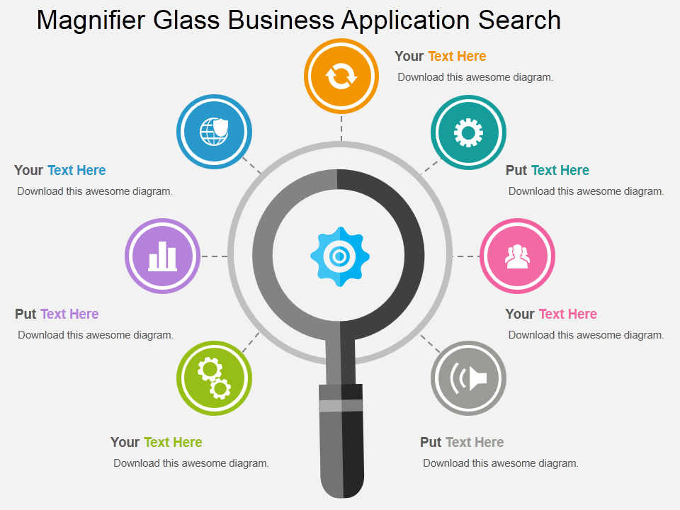 Magnifier glass business application search flat PowerPoint design