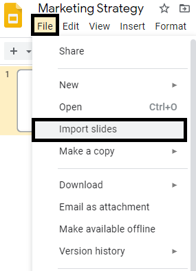 Import Slides under File tab in Google Slides