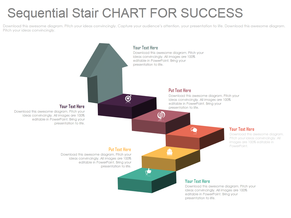 Sequential stair chart for success and business process indication PowerPoint design