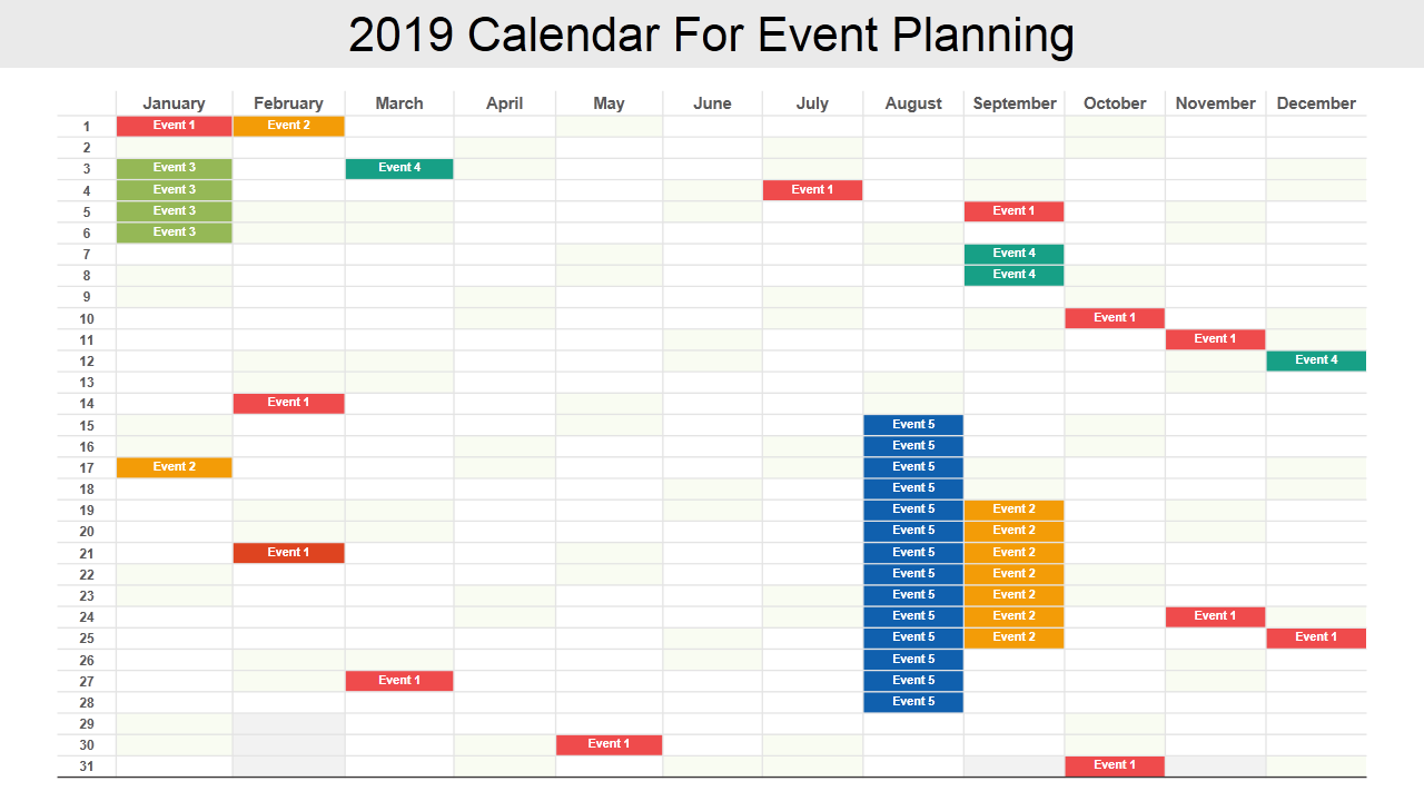 2019 Calendar for Event Planning