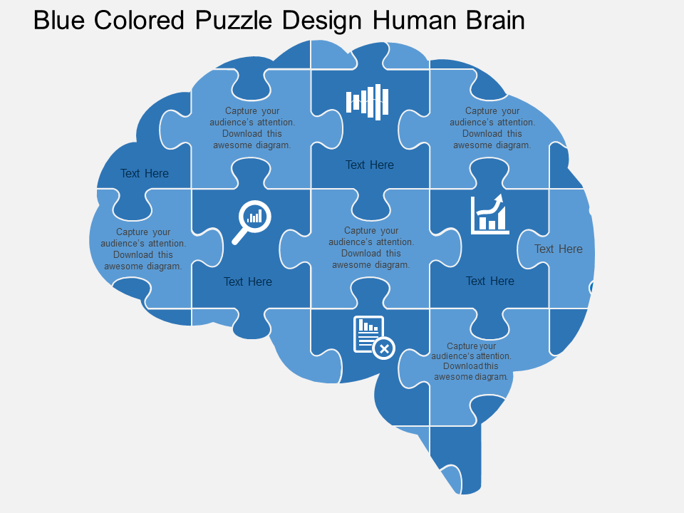 Blue Colored Puzzle Design Human Brain Flat PowerPoint Design