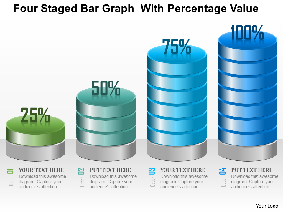 Four Staged Bar Graph With Percentage Value PowerPoint Template