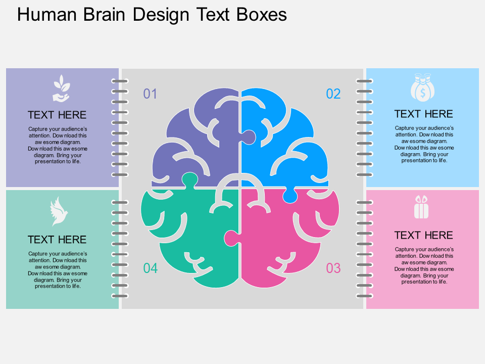 Human Brain Design Text Boxes Flat PowerPoint Design