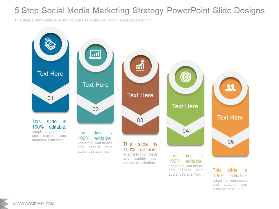 5 Step Social Media Marketing Strategy PowerPoint Slide Designs