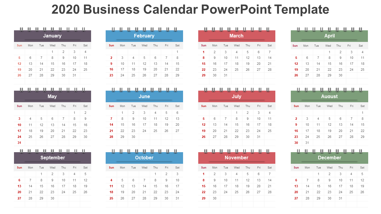 2020 Business Calendar PowerPoint Template