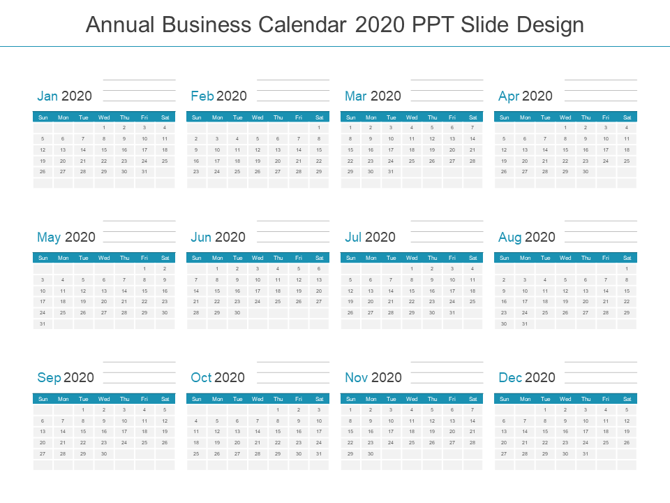 Annual Business Calendar 2020 PPT Slide Design