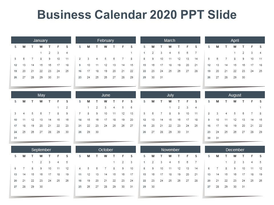 Business Calendar 2020 PPT Slide