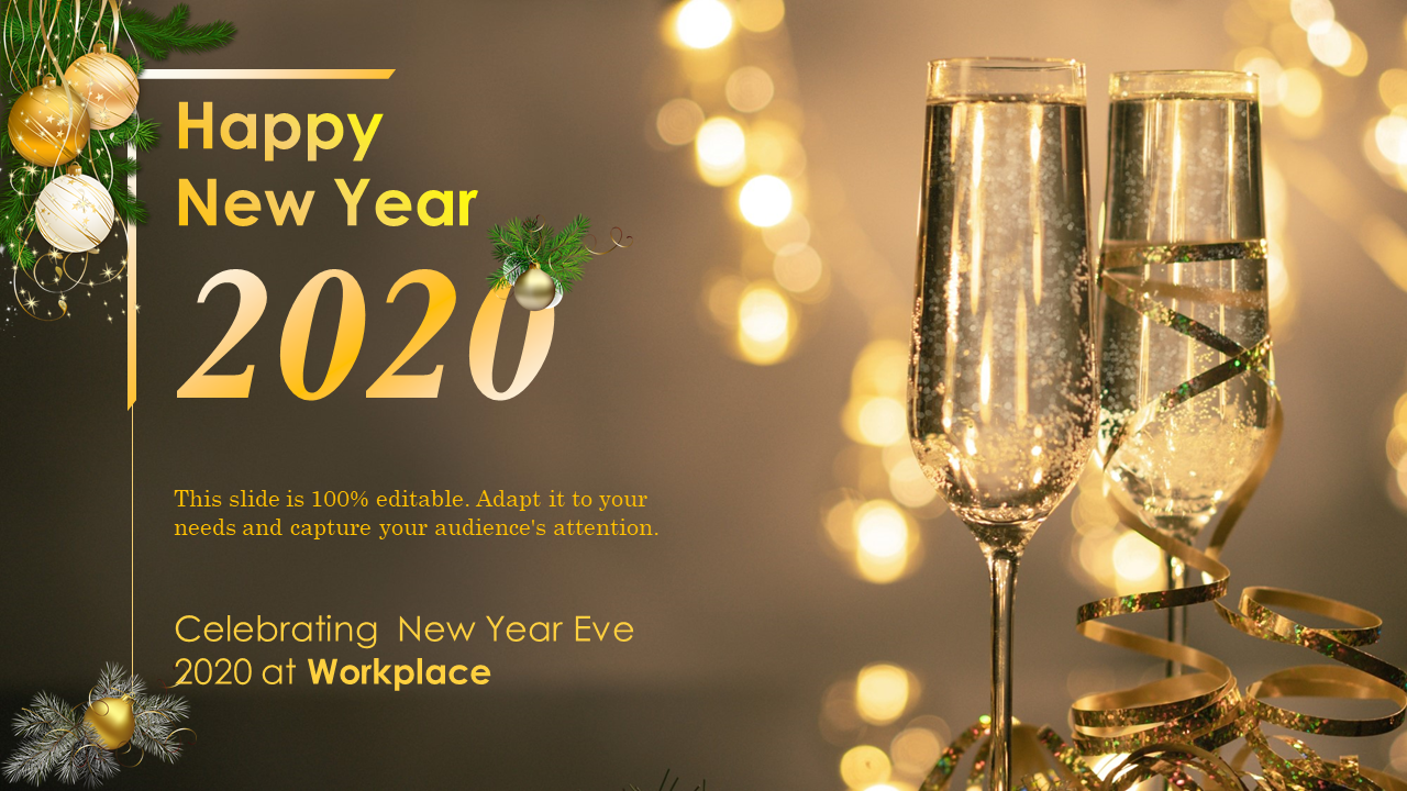 Celebrating New Year Eve 2020 At Workplace PPT Infographics