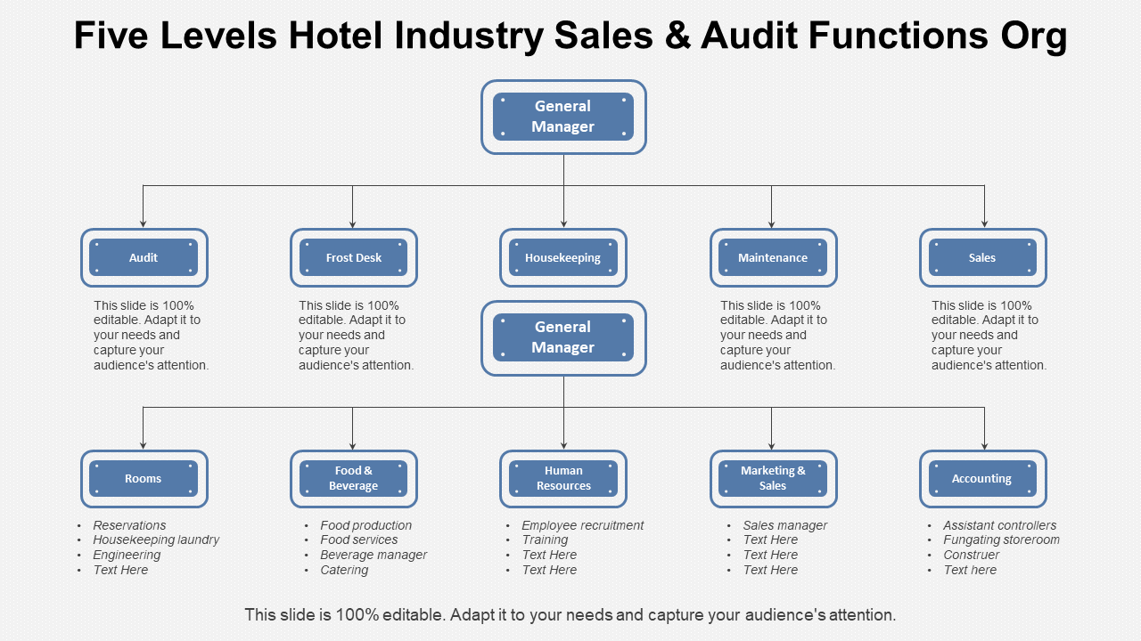 Five Levels Hotel Industry Sales And Audit Functions Org Chart