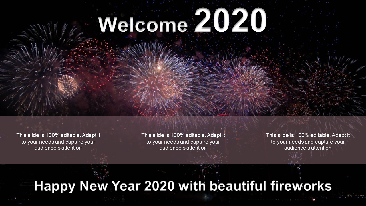 Happy New Year 2020 With Beautiful Fireworks PPT Icons