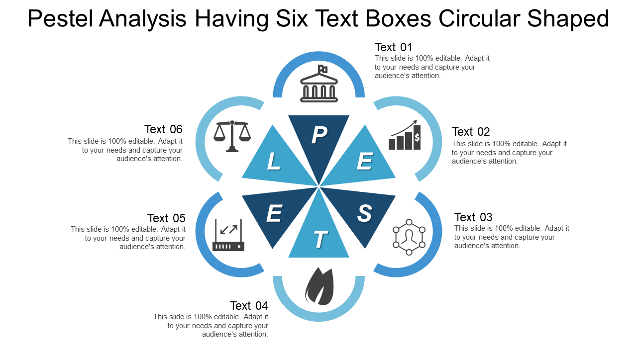 Pestel Analysis Having Six Text Boxes Circular Shaped