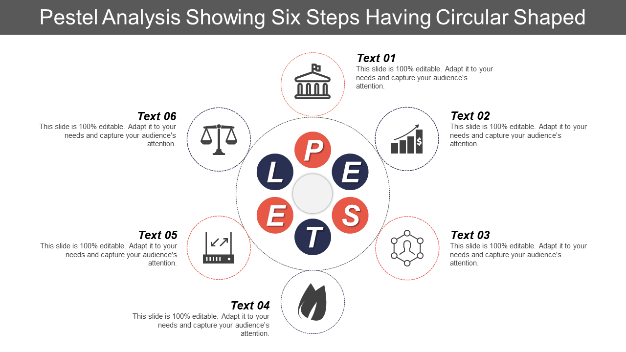 Pestel Analysis Showing Six Steps Having Circular Shaped
