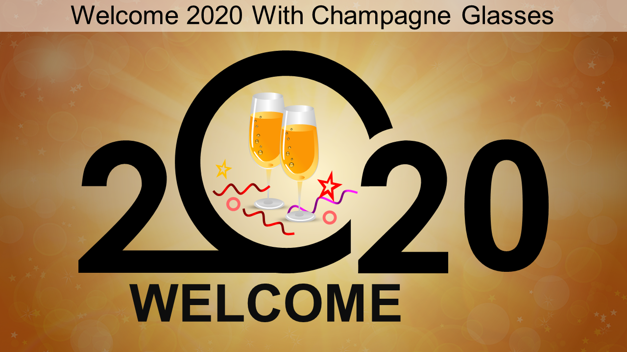 Welcome 2020 With Champagne Glasses PPT Icons