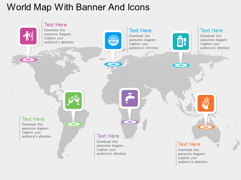 World Map with Banners and Icons