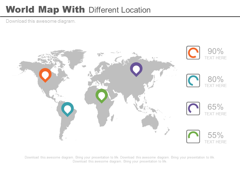 World Map with Different Location PowerPoint Template